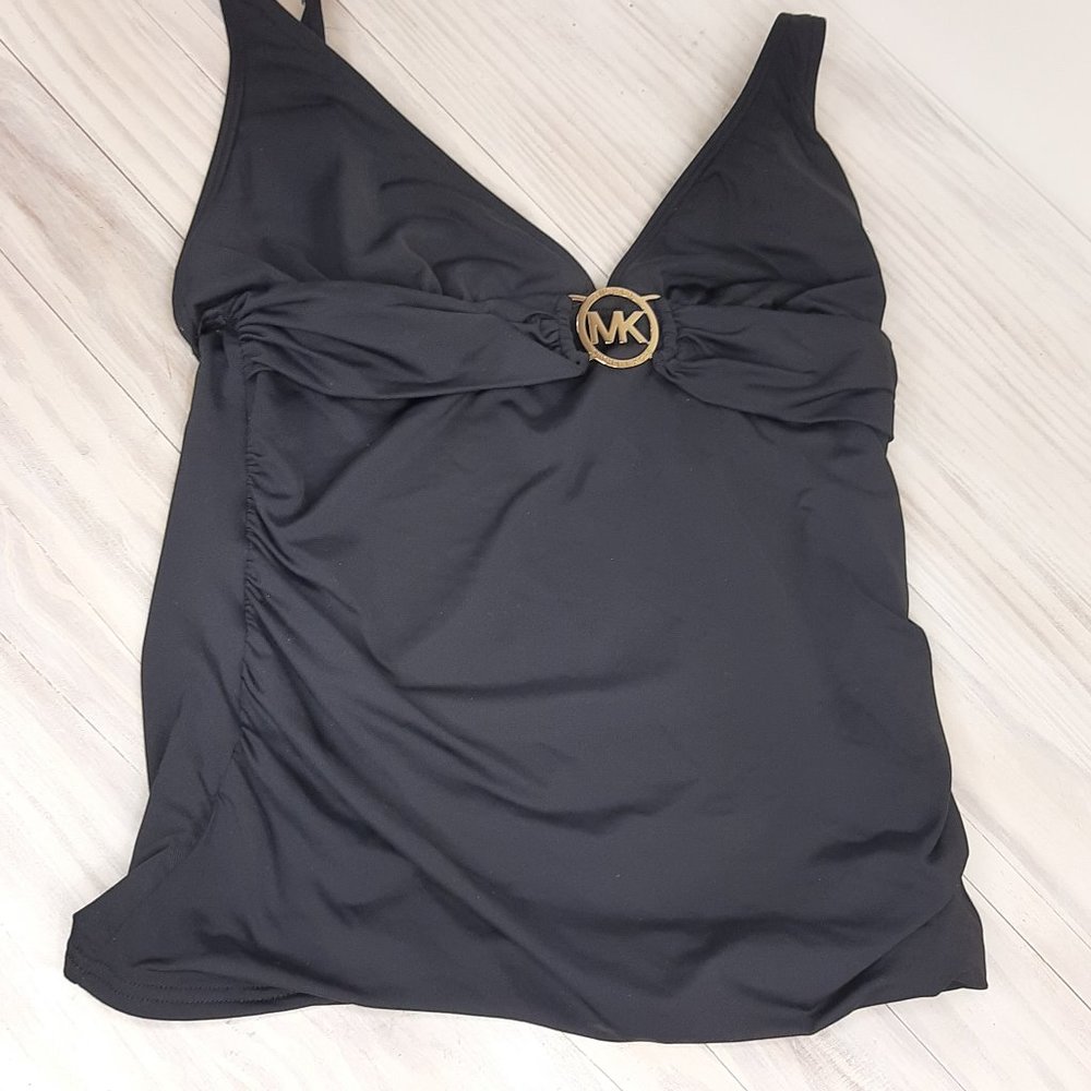 Michael Kors Black Sirred Tankini Top Size M